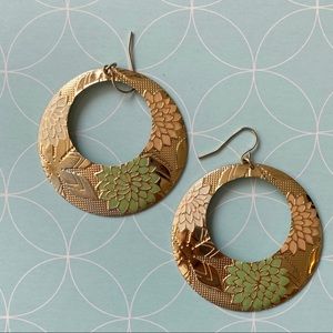 3/$15 round geometric gold statement earrings with floral design